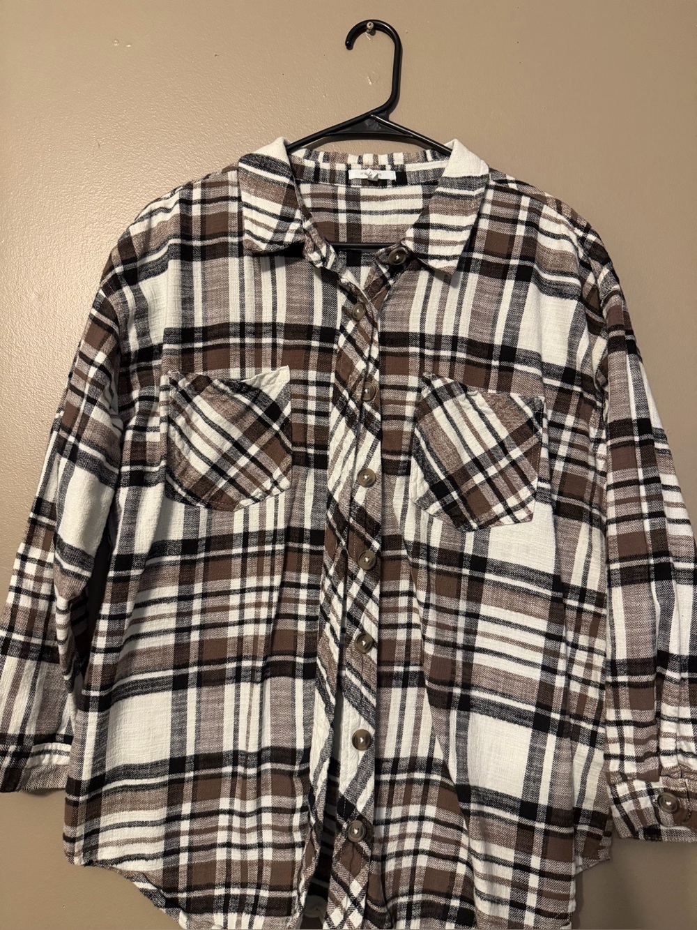 Maurices Brown and White Plaid Button-Down Shirt